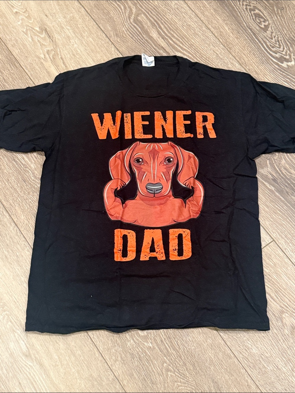 SHEIN Black Tee with Orange "Wiener Dad" Dachshund Graphic